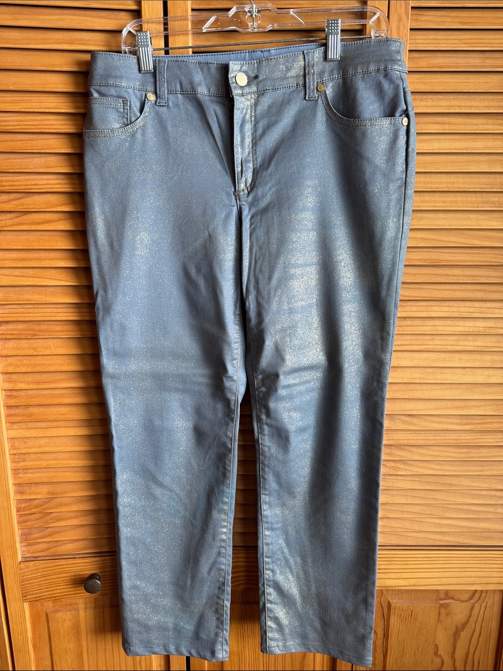 Chico’s Metallic Grey & Gold Jeans - Sleek Shimmer Finish
